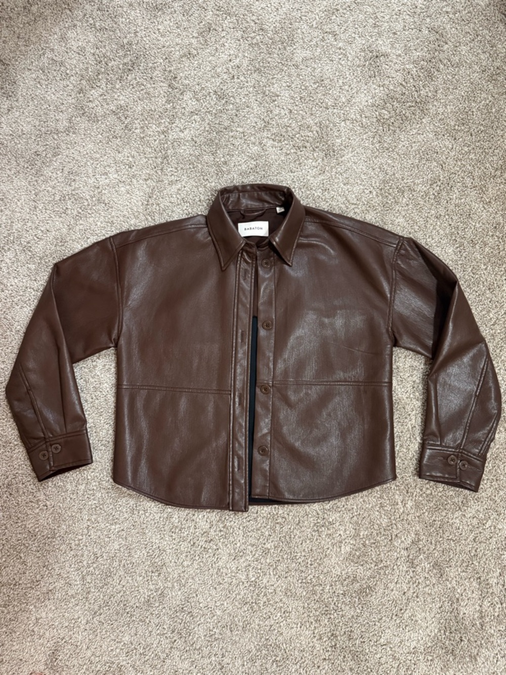 Aritzia Babaton Chocolate Brown Leather Shirt Jacket